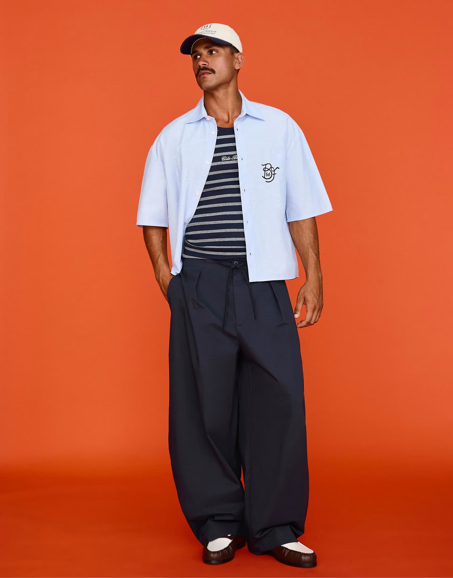ASOS ASOS Blue Barrel Leg Pleated Trousers