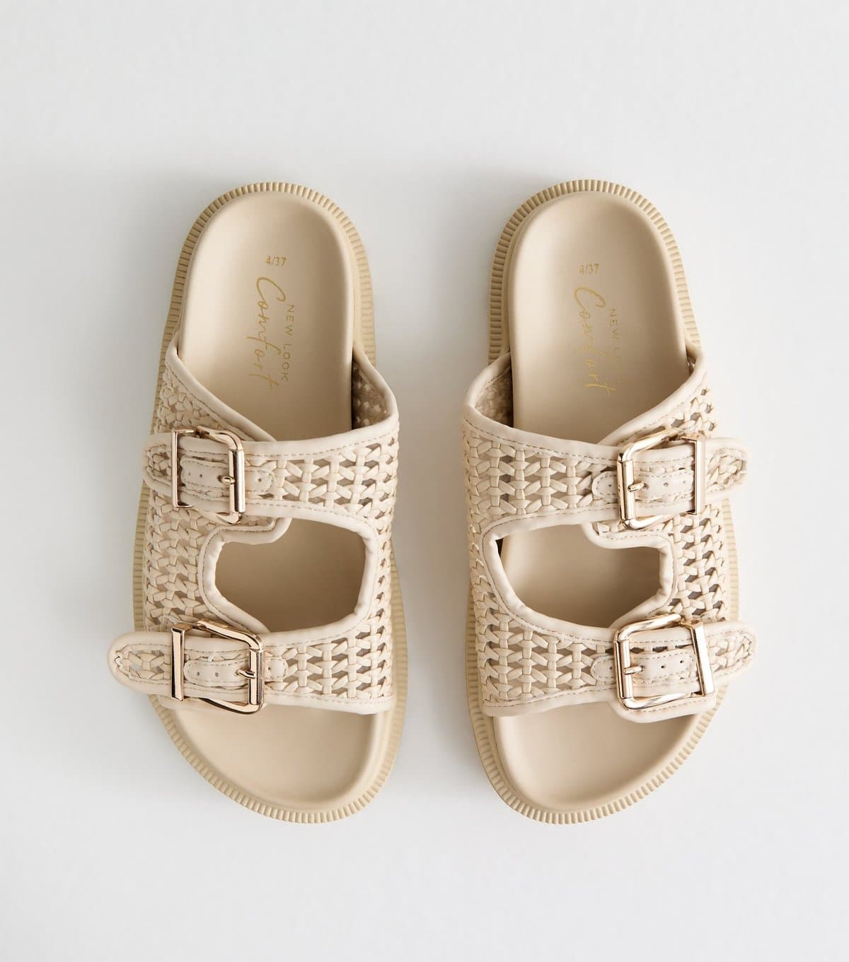 New Look Women's Off White Basket Weave Buckled Strap Sandals New Look