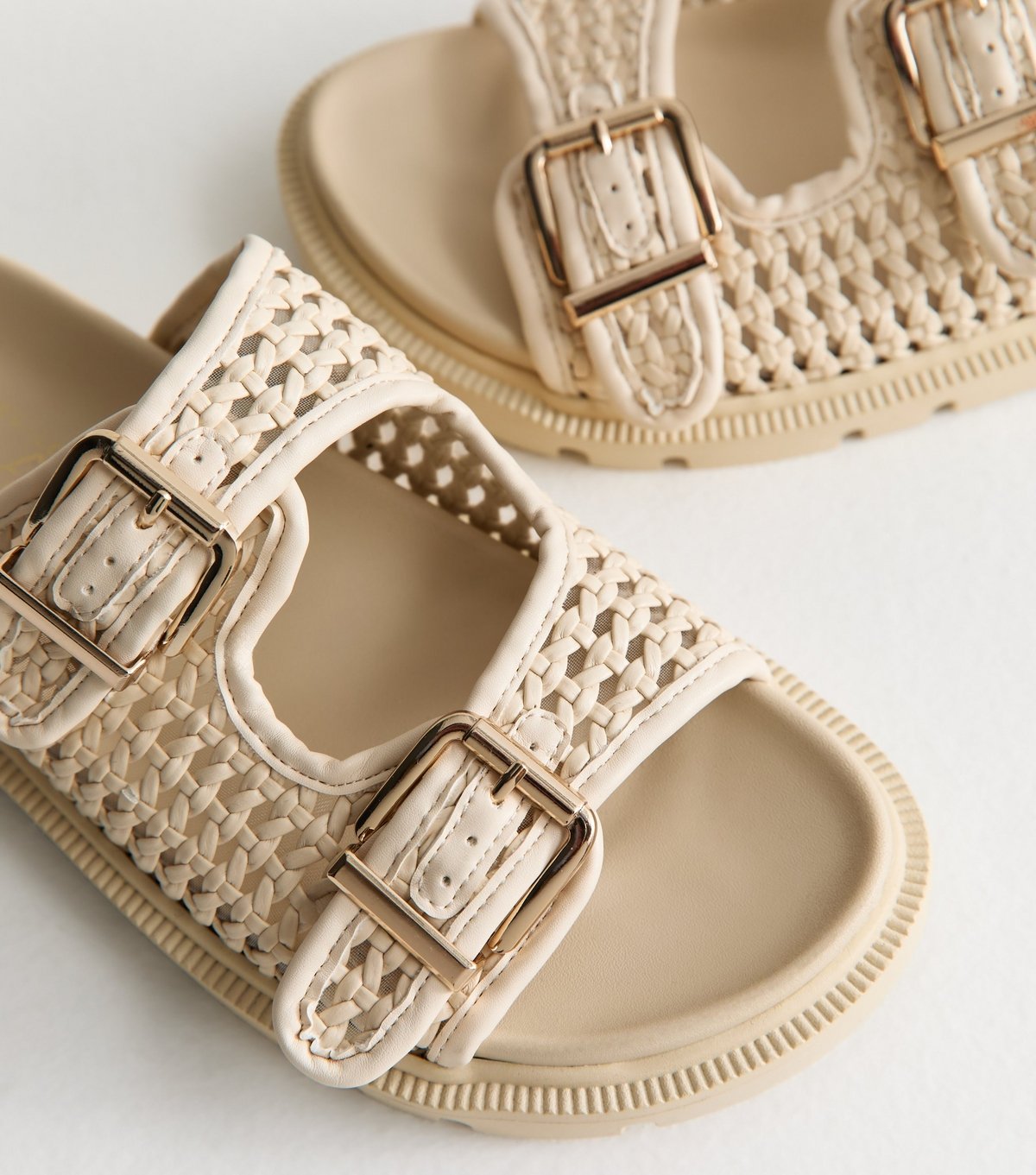 New Look Women's Off White Basket Weave Buckled Strap Sandals New Look - 3