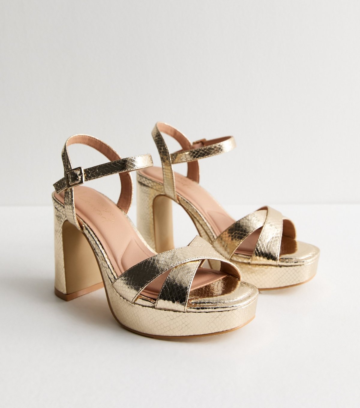 New Look Women's Wide Fit Gold Snake Effect Platform Sandals Vegan New Look - 3