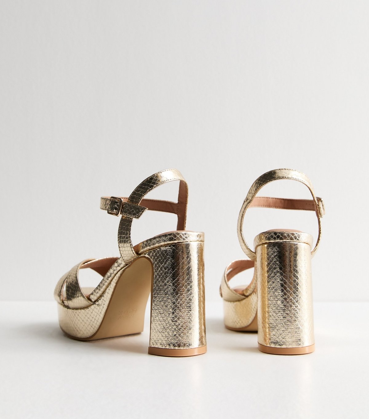 New Look Women's Wide Fit Gold Snake Effect Platform Sandals Vegan New Look - 4
