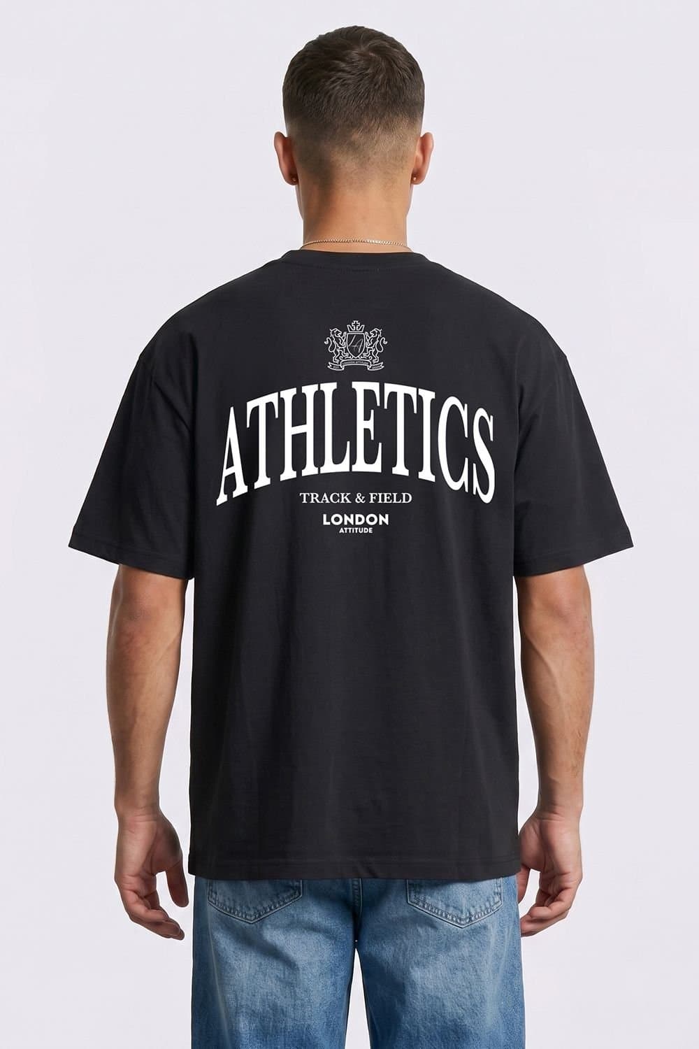 LONDON ATTITUDE LONDON ATTITUDE Men's Athletics Premium Graphic T-Shirt in Black