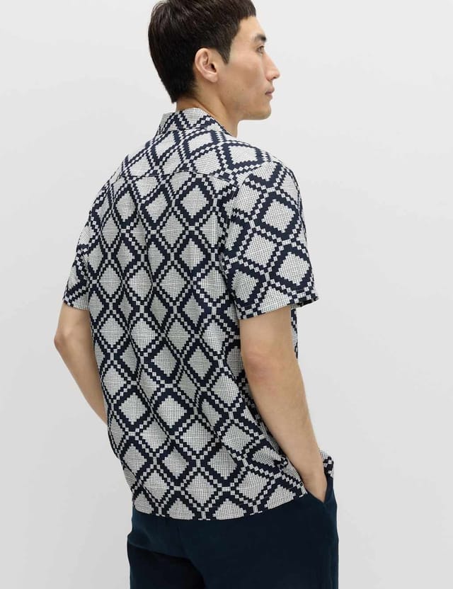 Marks & Spencer M&S Regular Fit Short Sleeve Shirt Blue Mix - 3