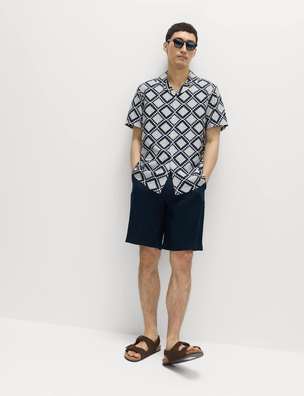 Marks & Spencer M&S Regular Fit Short Sleeve Shirt Blue Mix - 4