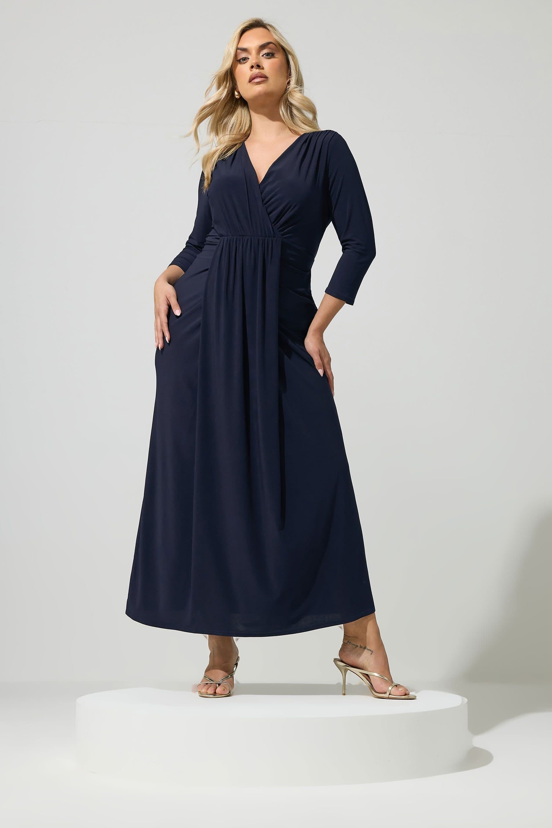 Yours Yours Women's Maxi Drape Dress in Dark Navy