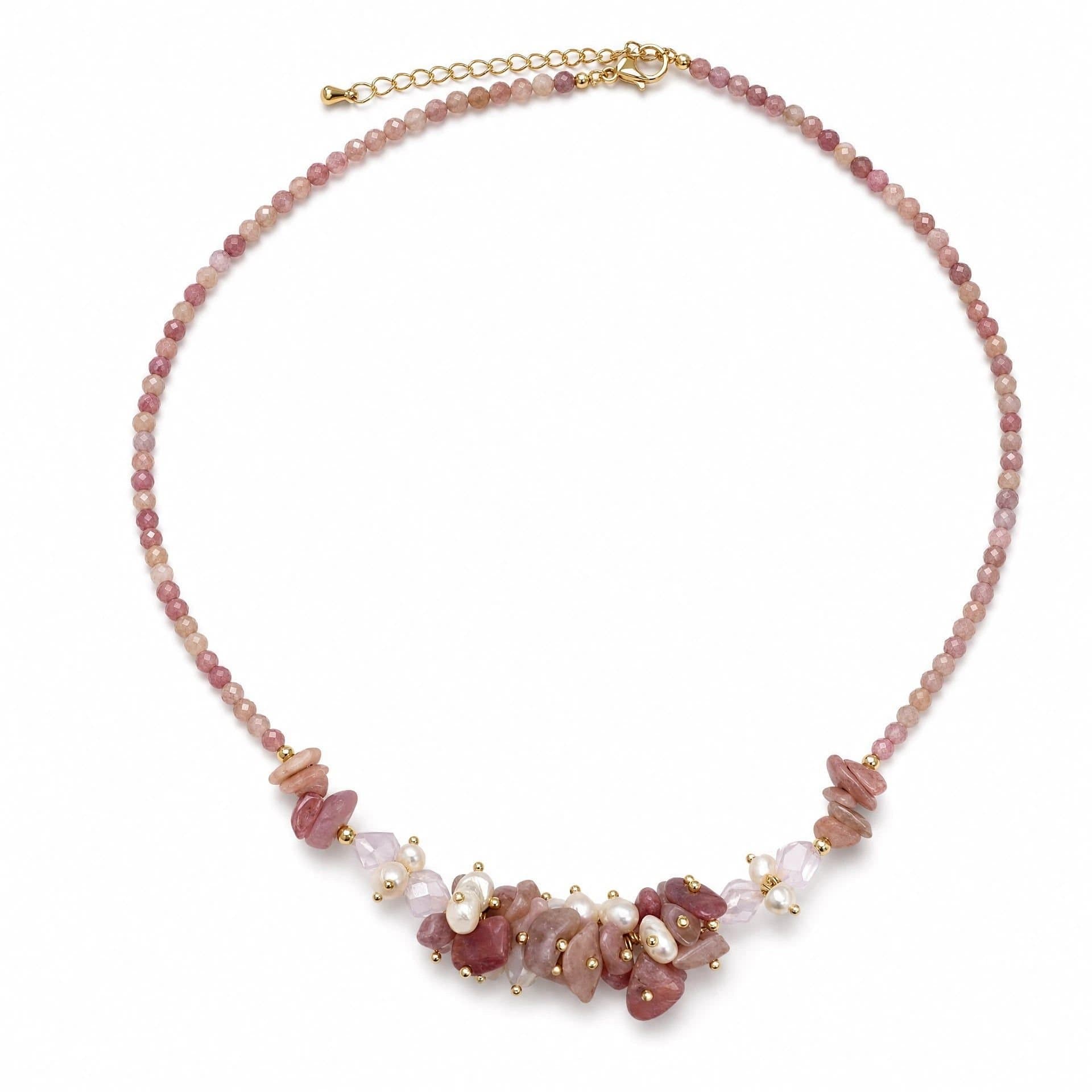 Angel Barocco Angel Barocco Women's Pink Gemstone, Rose Quartz & Freshwater Pearl Cluster Necklace - Pink