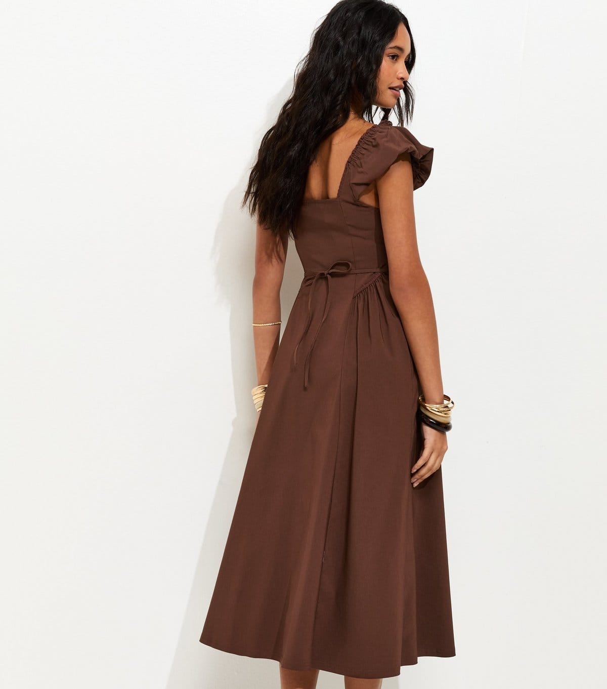 New Look Women's Dark Brown Lace Trim Milkmaid Midi Dress New Look - 4