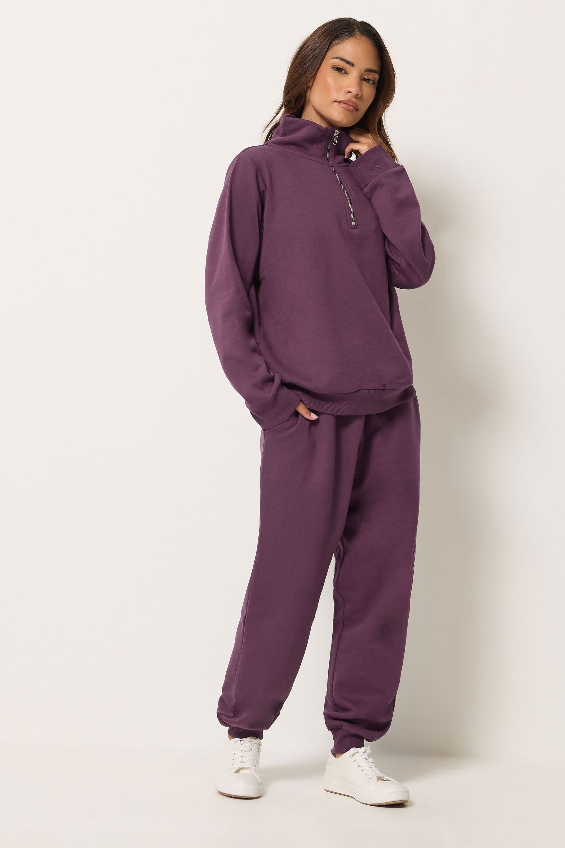M&Co M&Co Women's Petite Set Quarter Zip & Cuffed Joggers in Purple