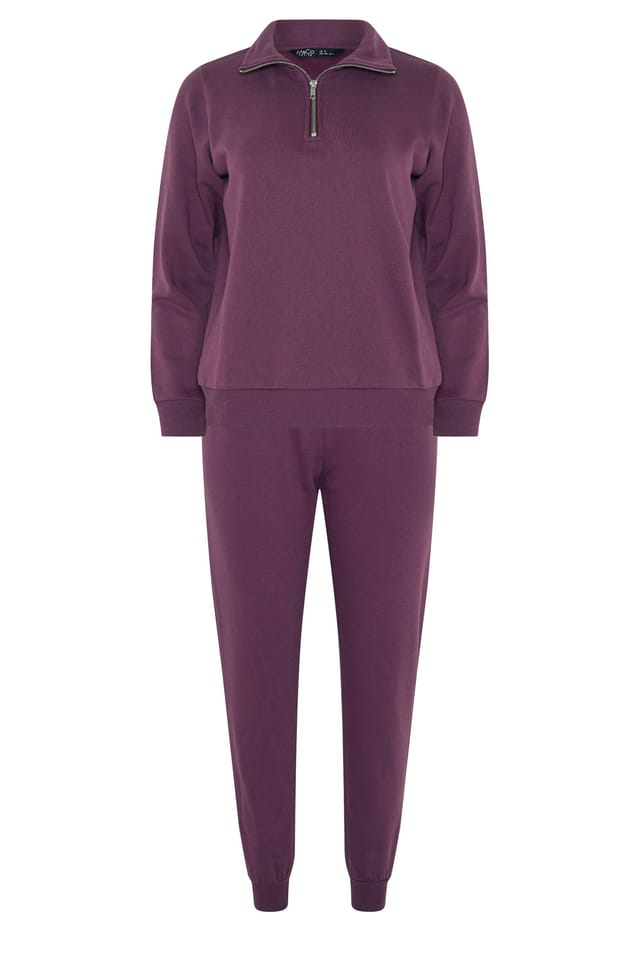 M&Co M&Co Women's Petite Set Quarter Zip & Cuffed Joggers in Purple - 2