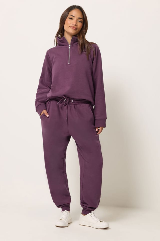 M&Co M&Co Women's Petite Set Quarter Zip & Cuffed Joggers in Purple - 3