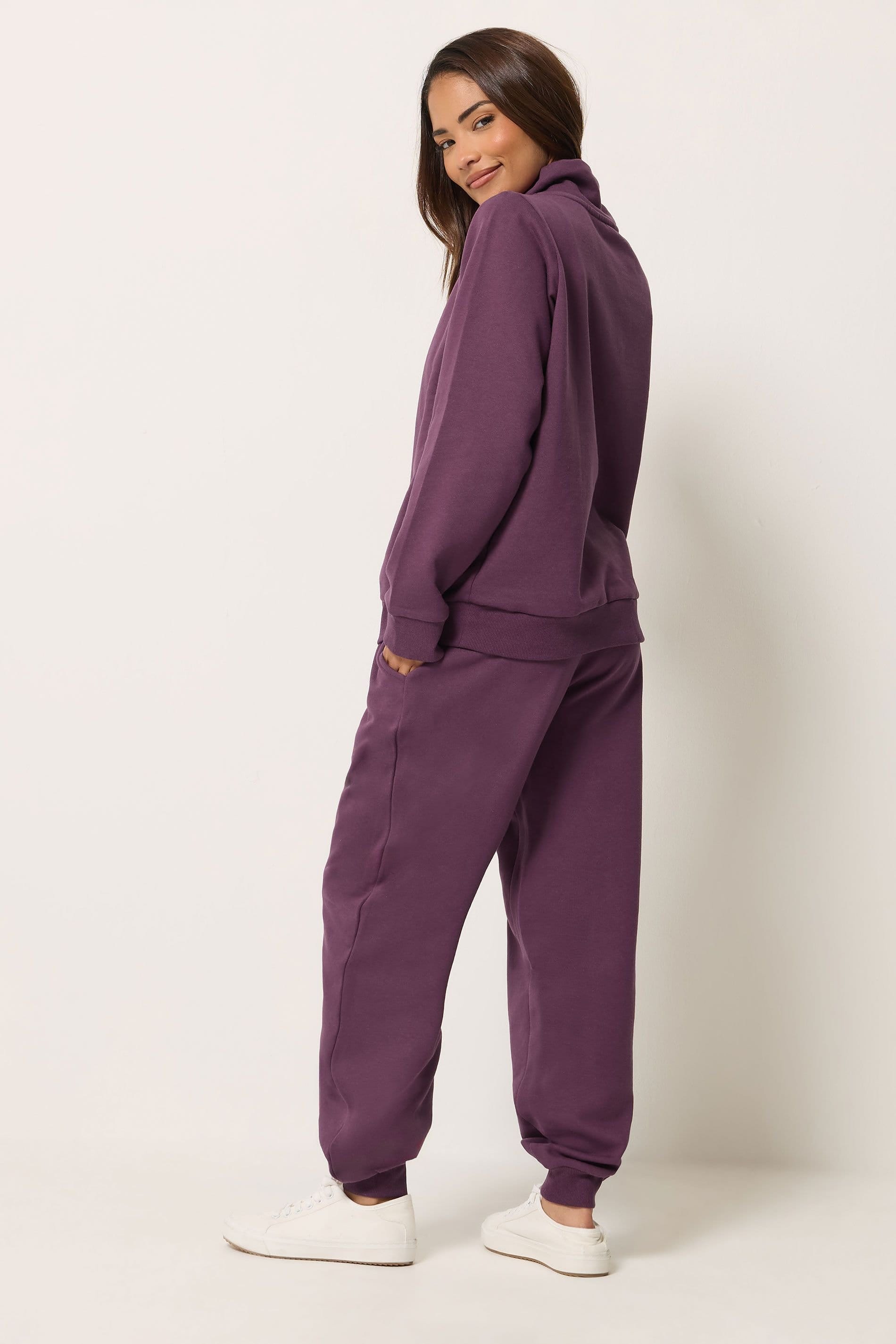 M&Co M&Co Women's Petite Set Quarter Zip & Cuffed Joggers in Purple - 4