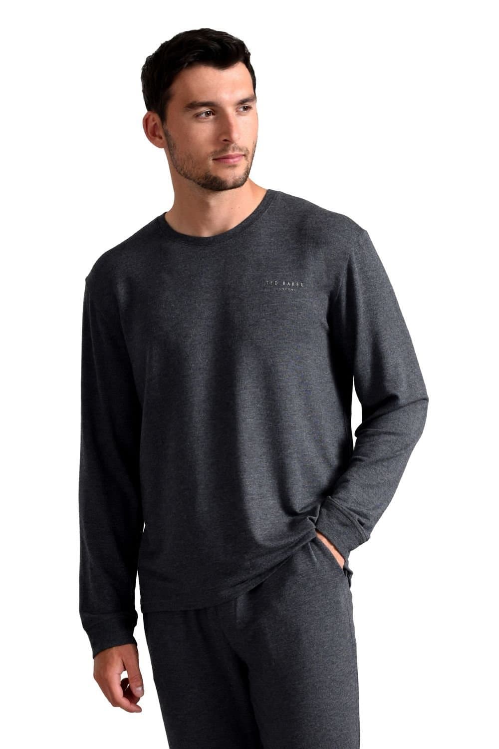 Ted Baker Ted Baker Men's Long Sleeve Luxury Pyjama Top Loungewear T-Shirt in Grey