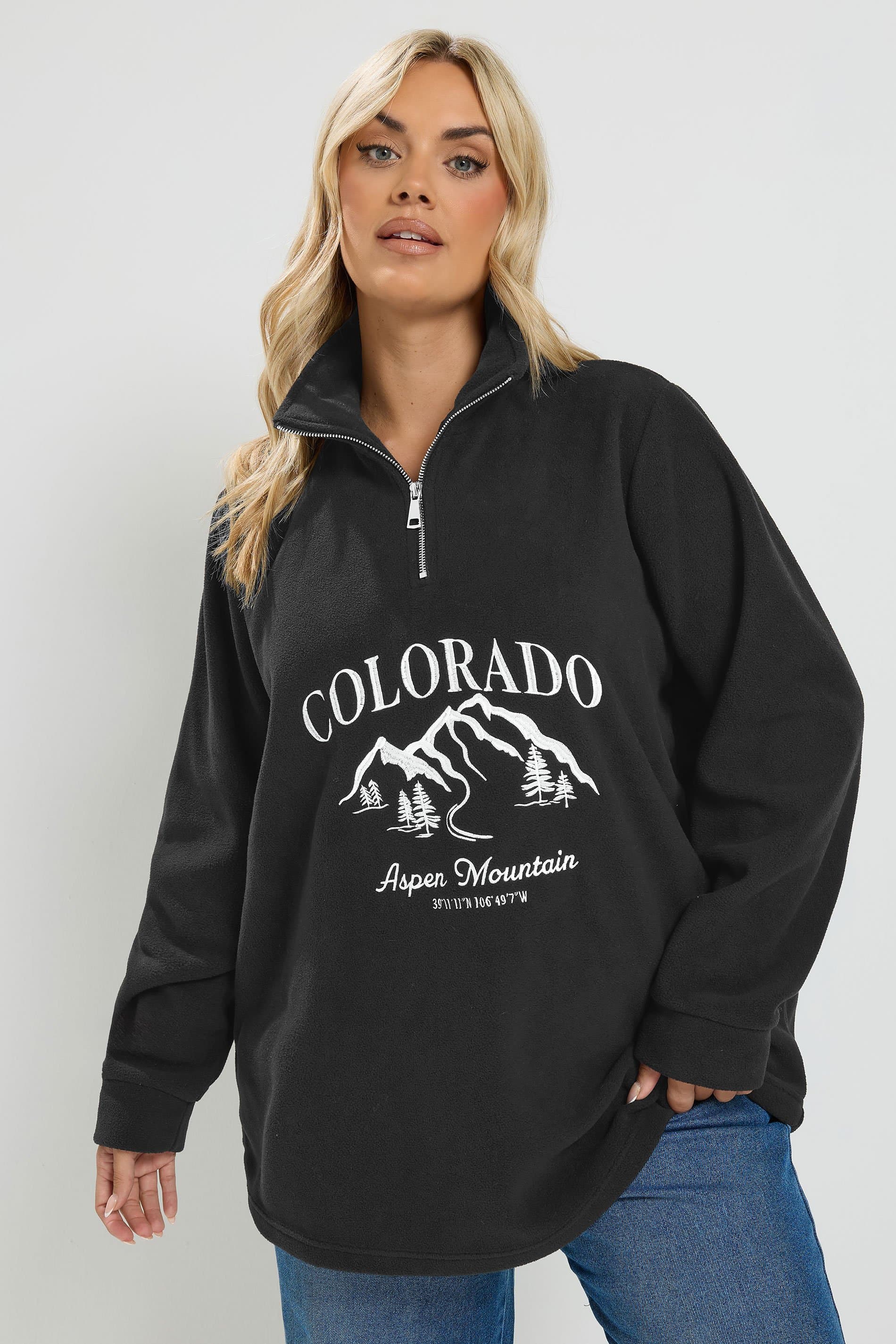 Yours Plus Size Black 'Colorado' Quarter Zip Fleece