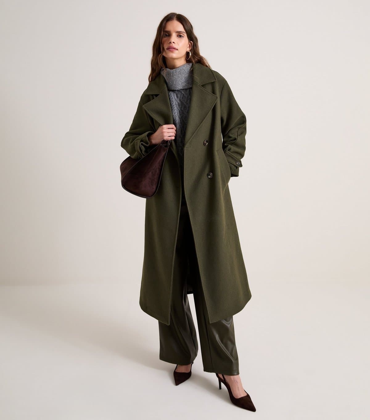 New Look Women's Premium Dark Khaki With Wool Double Breasted Coat New Look