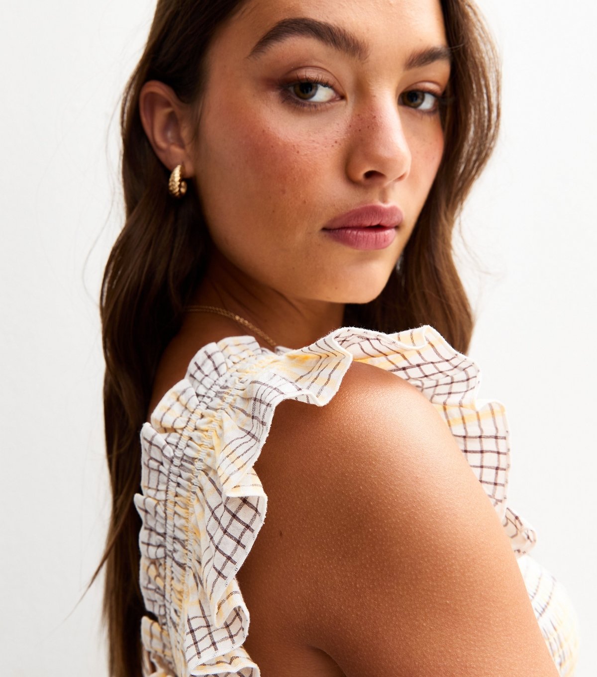 New Look Women's Yellow Checked Shirred Cami Top New Look - 2