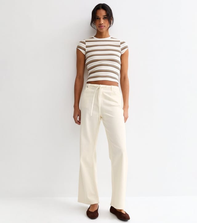 New Look Women's Off White Tie Waist Wide Leg Jeans New Look - 2