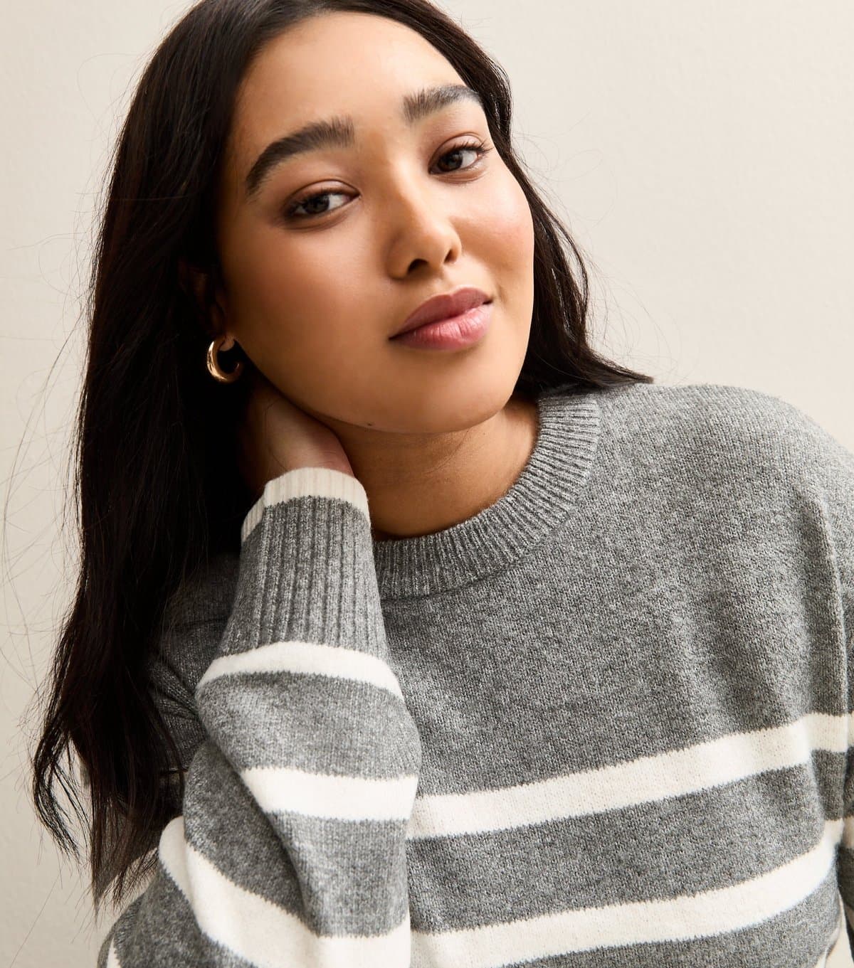 New Look Women's Plus Size Grey Striped Jumper Curves New Look