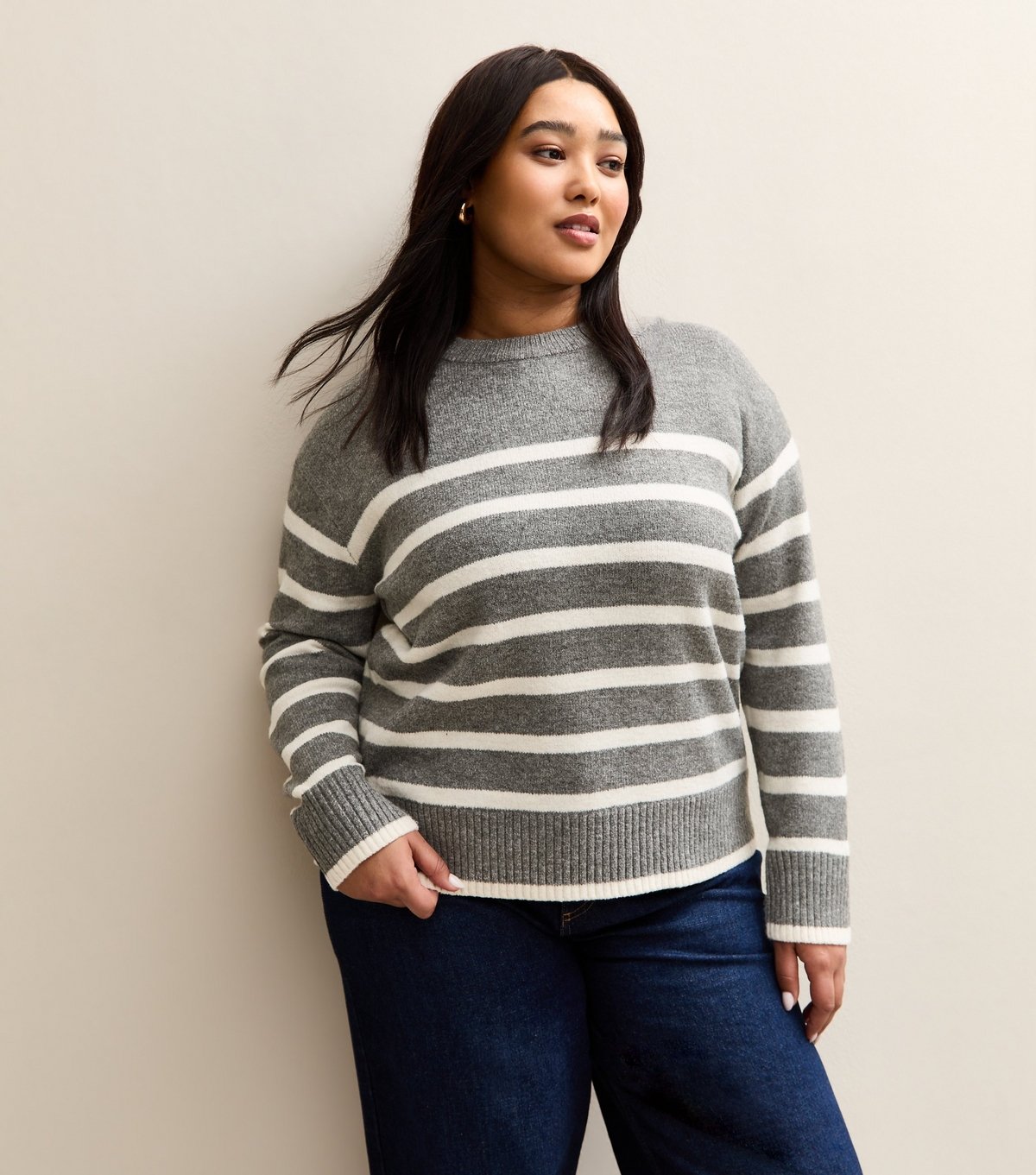 New Look Women's Plus Size Grey Striped Jumper Curves New Look - 2