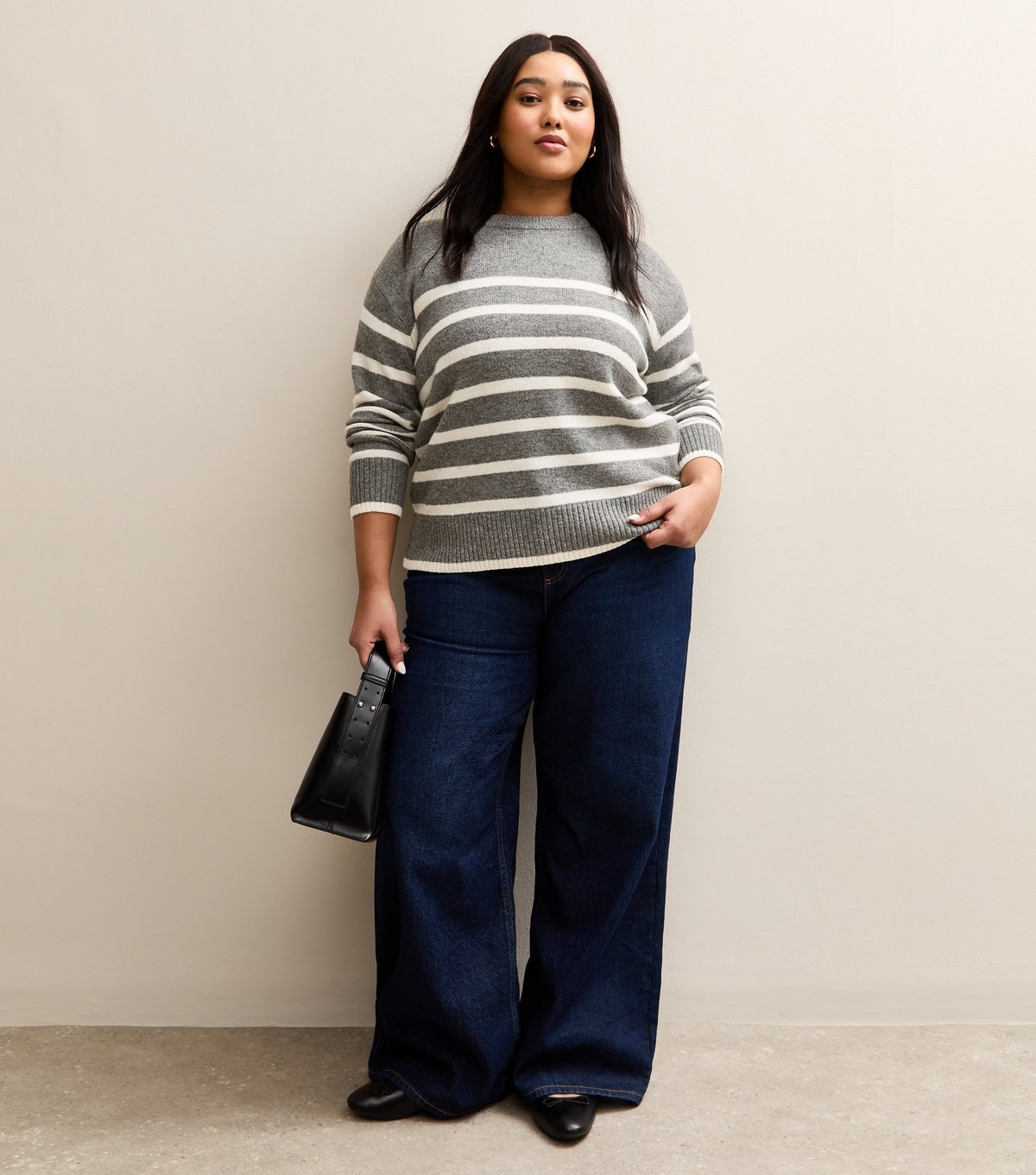 New Look Women's Plus Size Grey Striped Jumper Curves New Look - 3