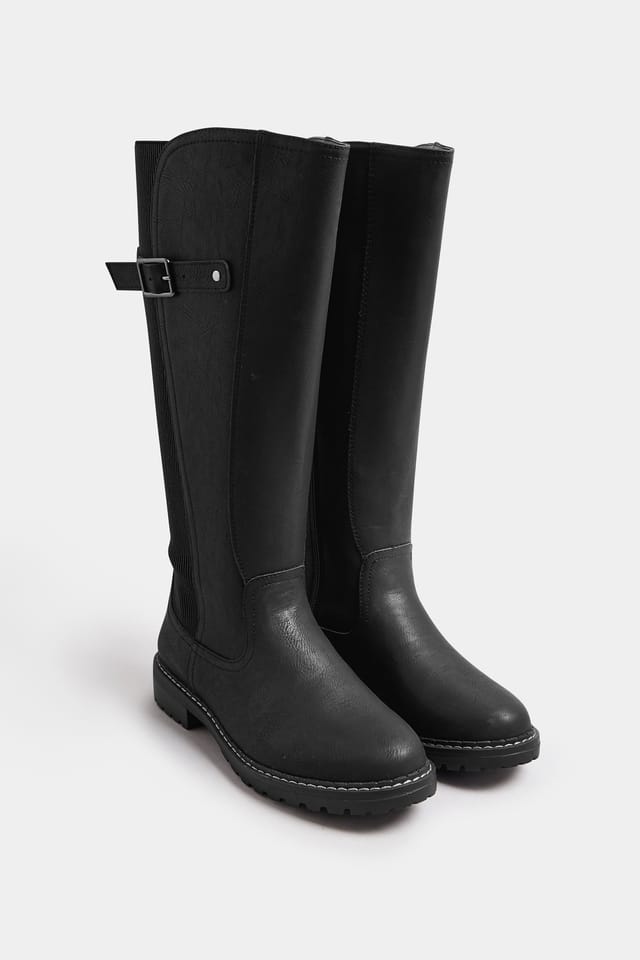 Yours Yours Women's Extra Wide Fit Faux Leather Stretch Knee High Boots in Black - 2