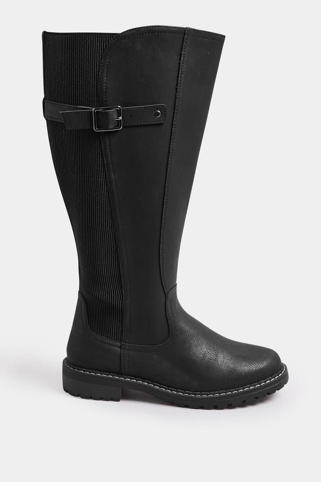 Yours Yours Women's Extra Wide Fit Faux Leather Stretch Knee High Boots in Black - 3