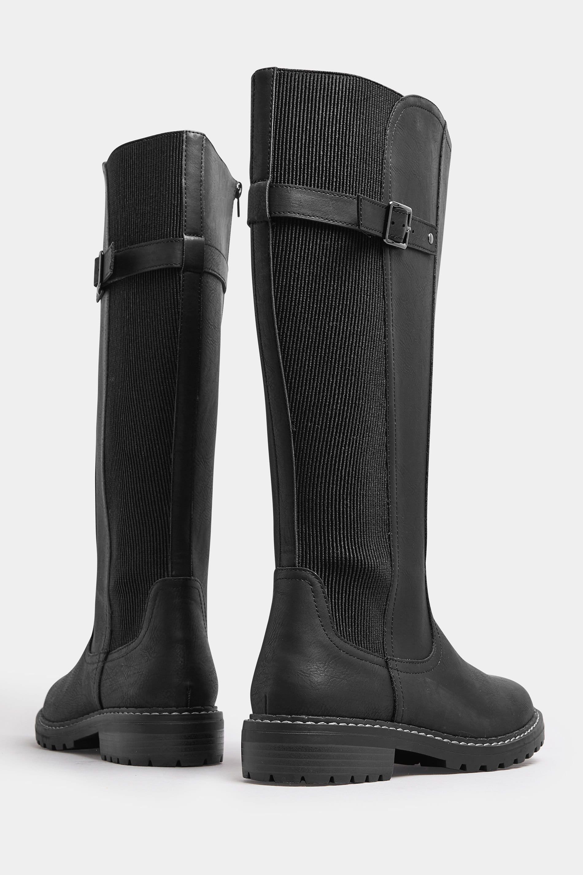 Yours Yours Women's Extra Wide Fit Faux Leather Stretch Knee High Boots in Black - 4