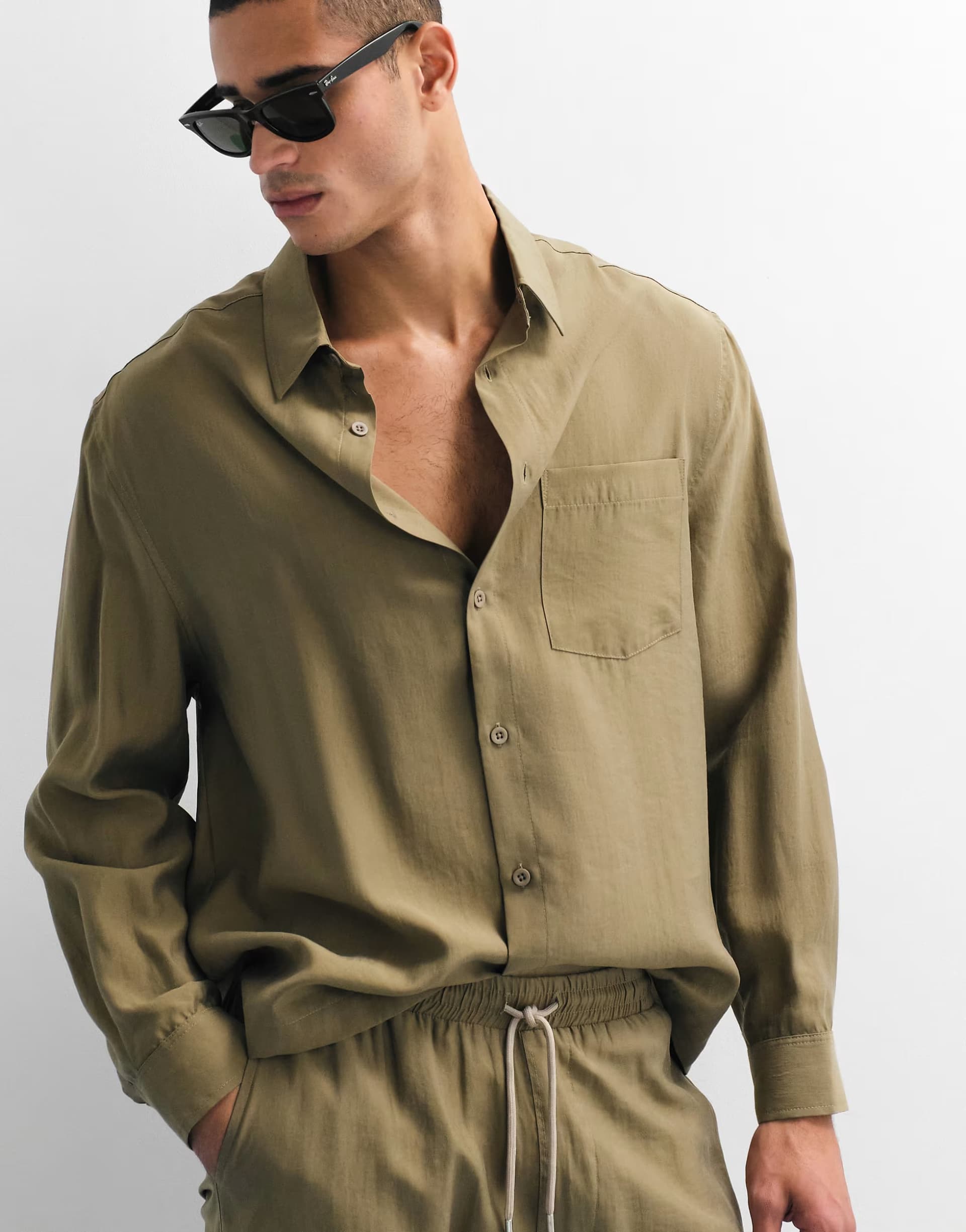 ASOS ASOS DESIGN co-ord relaxed flowing shirt in khaki