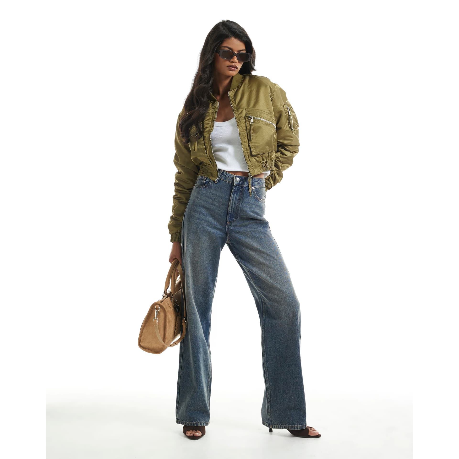 River Island River Island Womens Green Cropped Fitted Bomber Jacket