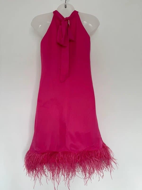 Karen Millen * NEW * (with tags / shop floor ) Karen Millen Satin Back Crepe Feather Party Dress- UK 10