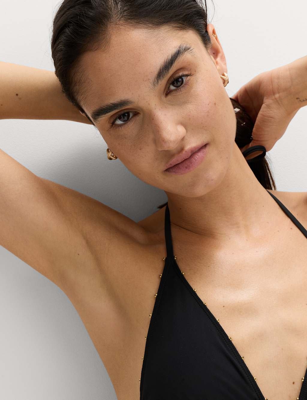 Marks & Spencer M&S Bead Detail Triangle Bikini Top Black - 2