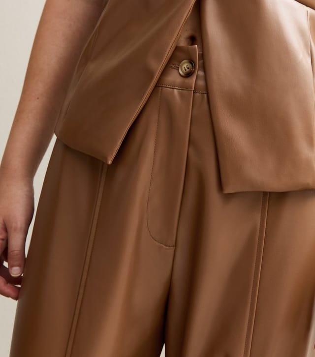 New Look Women's Tan Faux Leather Wide Leg Trousers New Look - 2
