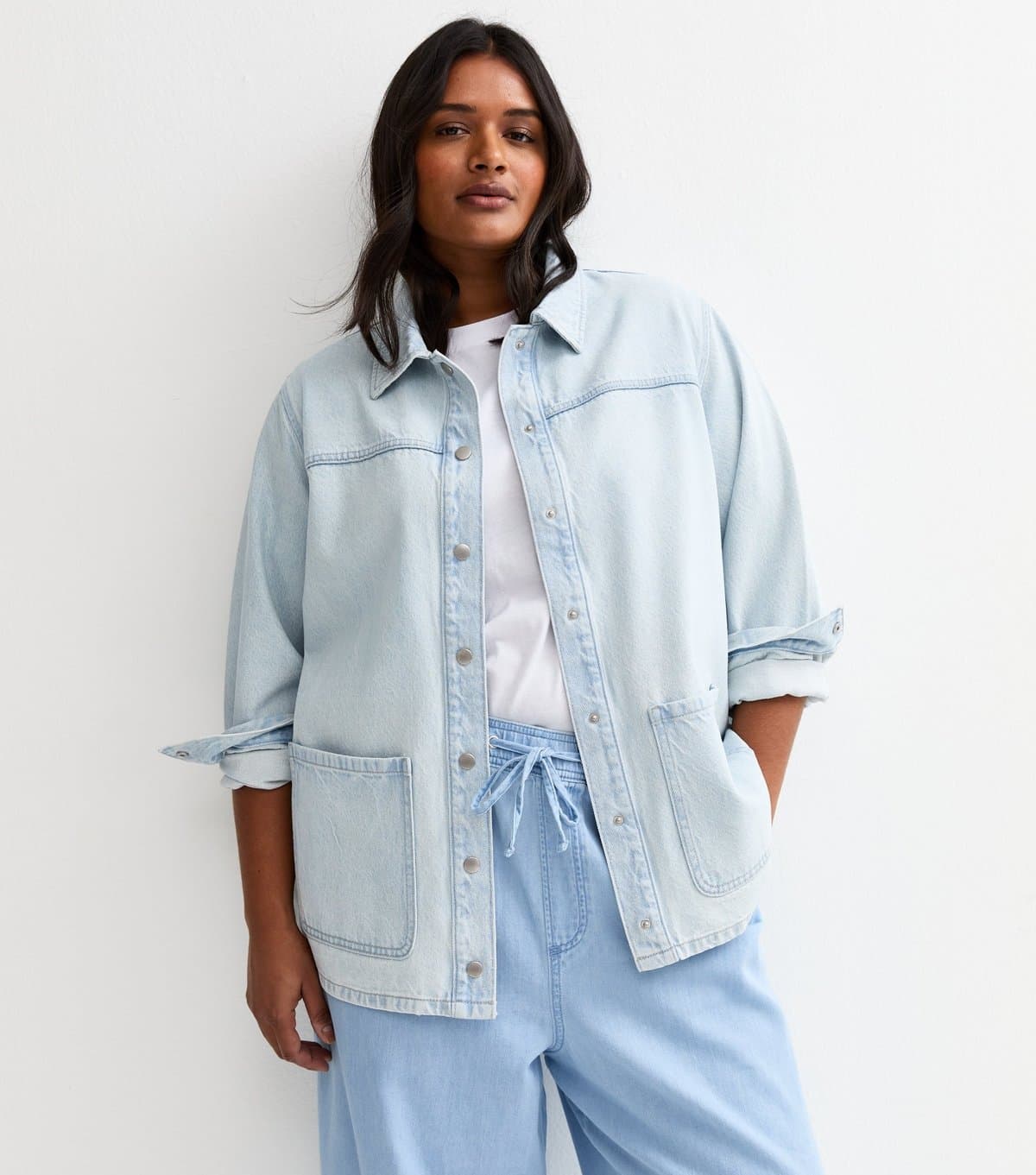 New Look Women's Plus Size Light Blue Denim Shacket Curves New Look