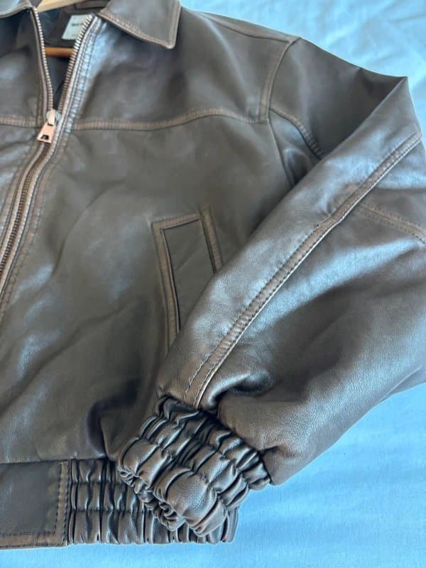 Bershka Bershka Faux Leather Cuffed Crop Bomber Biker Jacket Coat