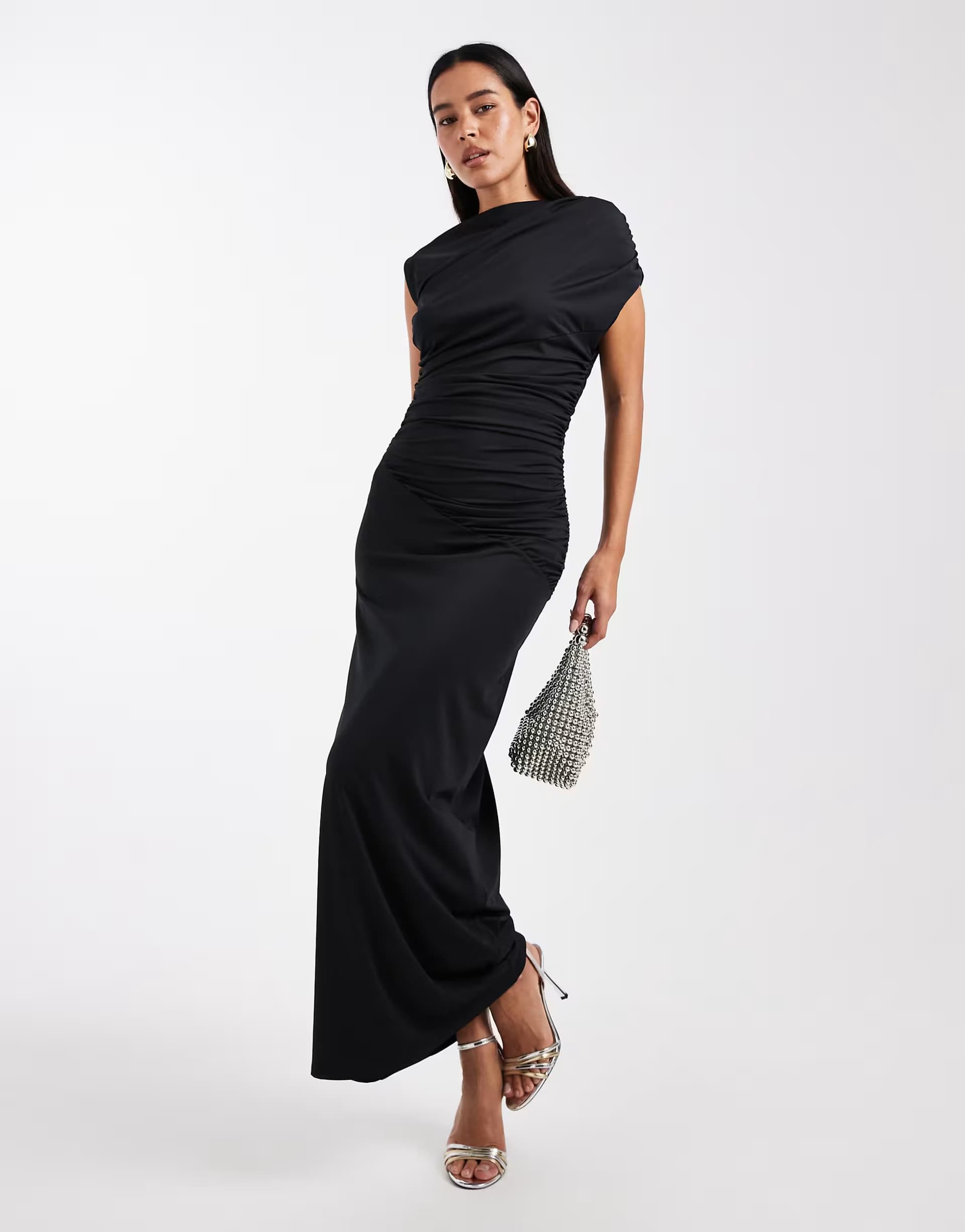 ASOS 4th & Reckless double layered slinky drape waist detail high neck sleeveless maxi dress in black