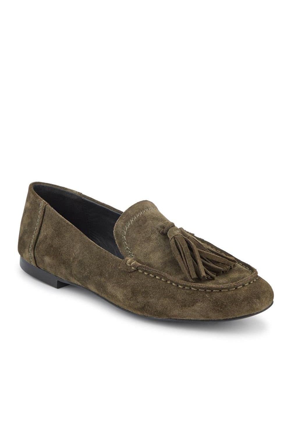 Jones Bootmaker Jones Bootmaker Women's Lucee Tasselled Leather Loafers in Olive