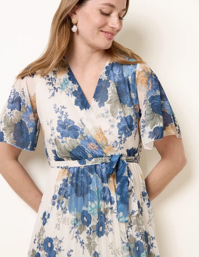 Blue Vanilla Crossover Pleated Print Dress - 2