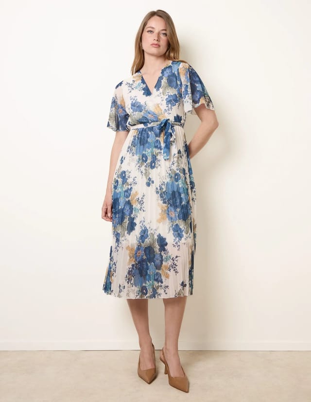 Blue Vanilla Crossover Pleated Print Dress - 3