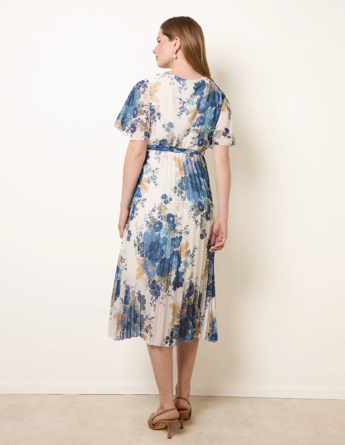 Blue Vanilla Crossover Pleated Print Dress - 4