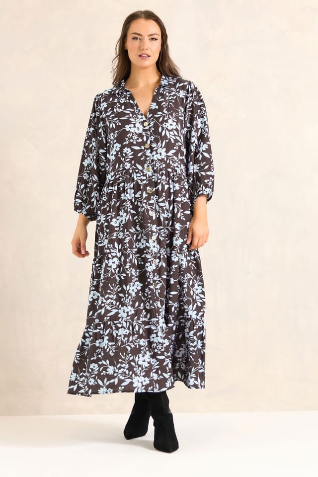 Evans Evans Women's Printed Tiered Maxi Dress in Chocolate - 3