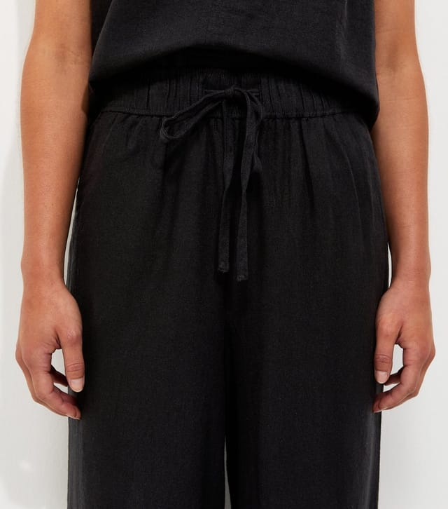 New Look Women's Petite Black Linen Blend Wide Leg Trousers New Look - 3