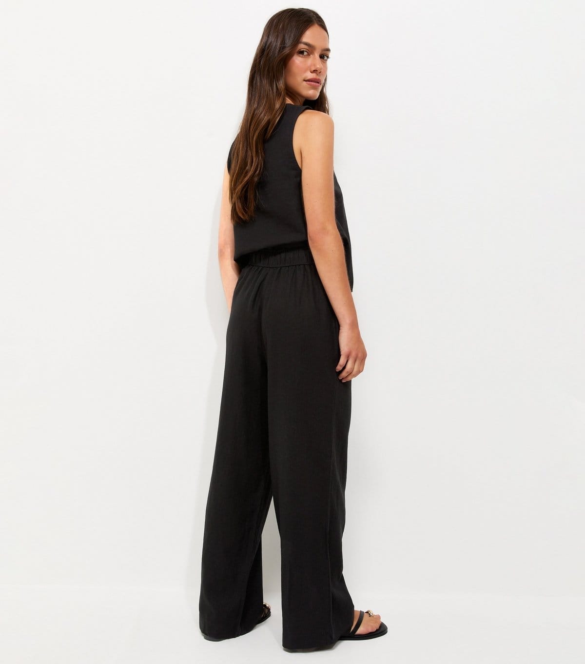 New Look Women's Petite Black Linen Blend Wide Leg Trousers New Look - 4