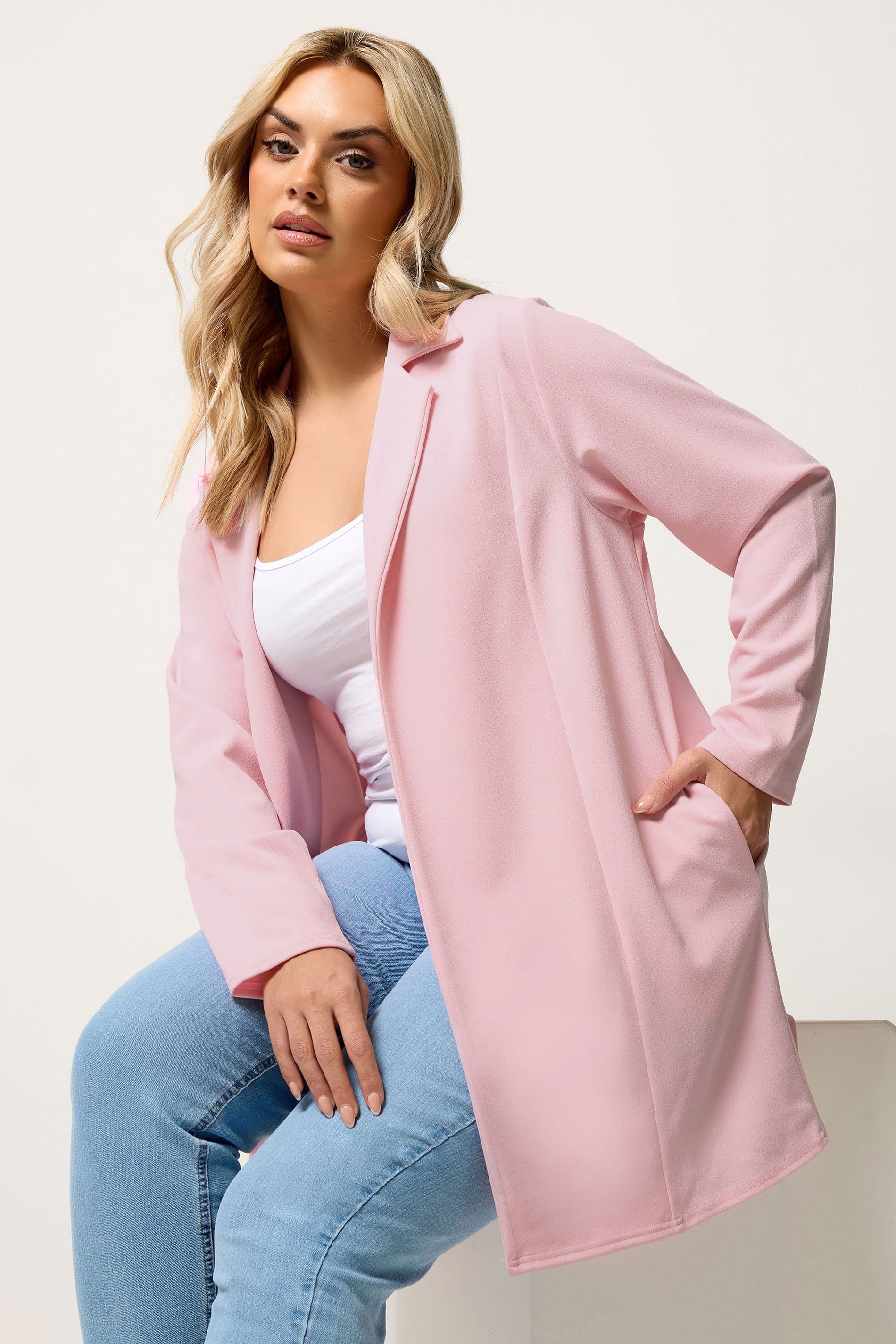 Yours Plus Size Pink Scuba Long Sleeve Blazer