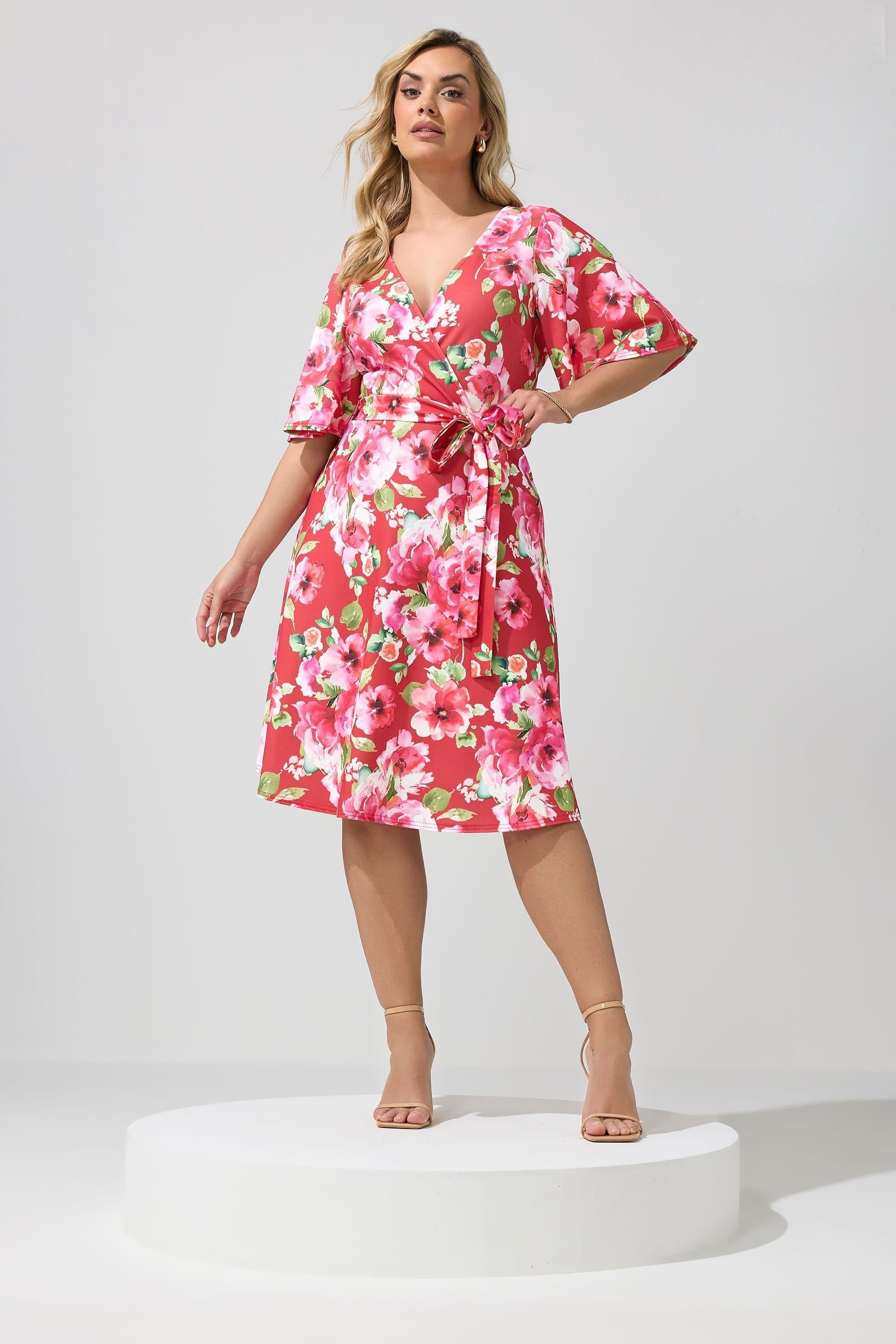 Yours Yours Women's Floral Wrap Skater Dress in Red