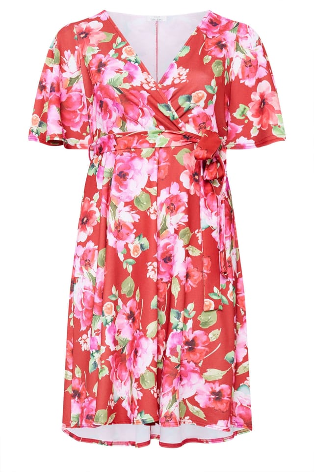 Yours Yours Women's Floral Wrap Skater Dress in Red - 2