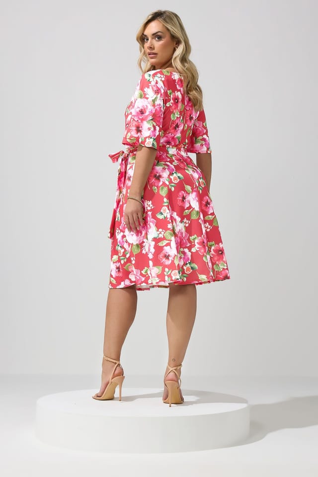 Yours Yours Women's Floral Wrap Skater Dress in Red - 3