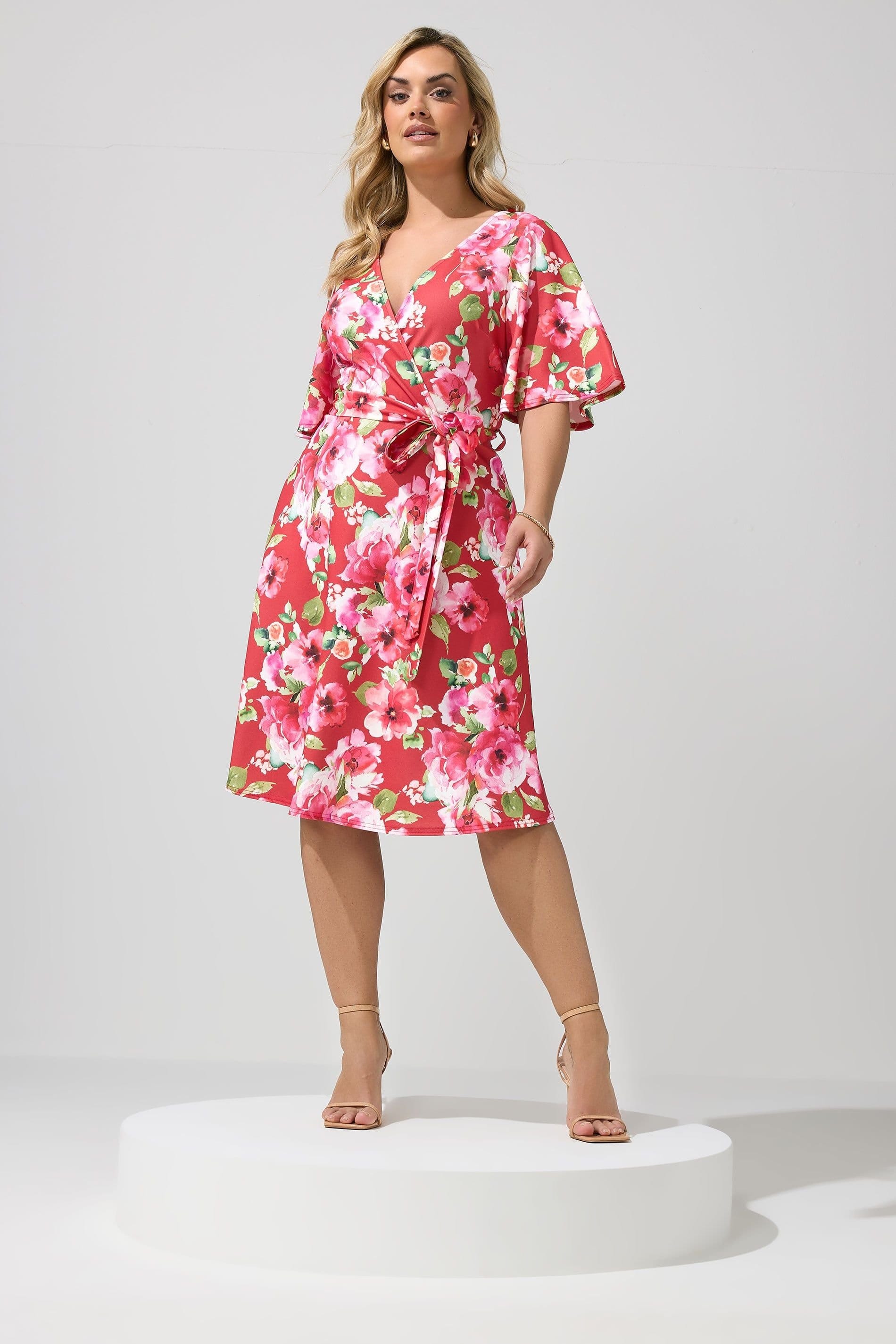 Yours Yours Women's Floral Wrap Skater Dress in Red - 4