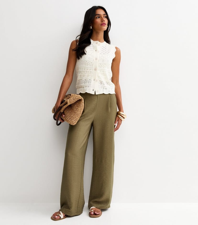 New Look Women's Dark Khaki Pull On Wide Leg Trousers New Look - 1