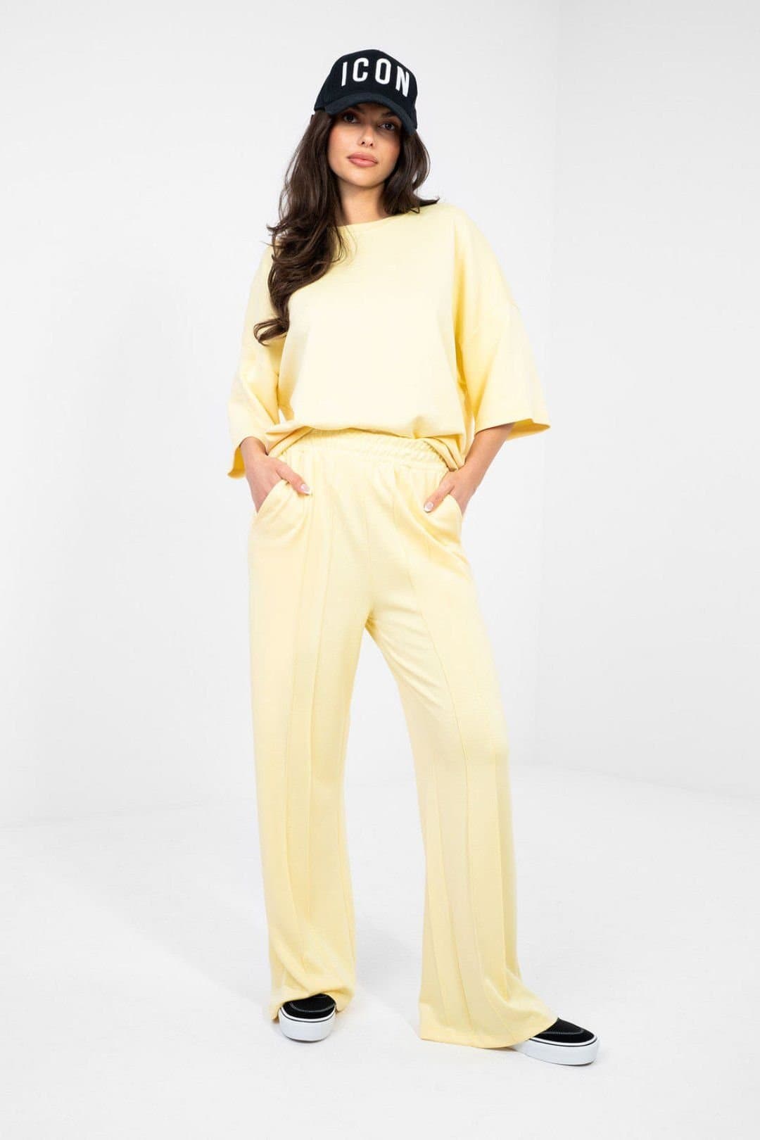 Love Lace Love Lace Women's Butter Soft Wide Leg High Waist Sweatpants in Yellow