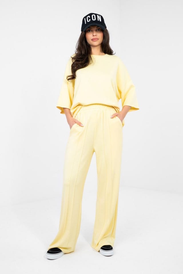 Love Lace Love Lace Women's Butter Soft Wide Leg High Waist Sweatpants in Yellow - 2