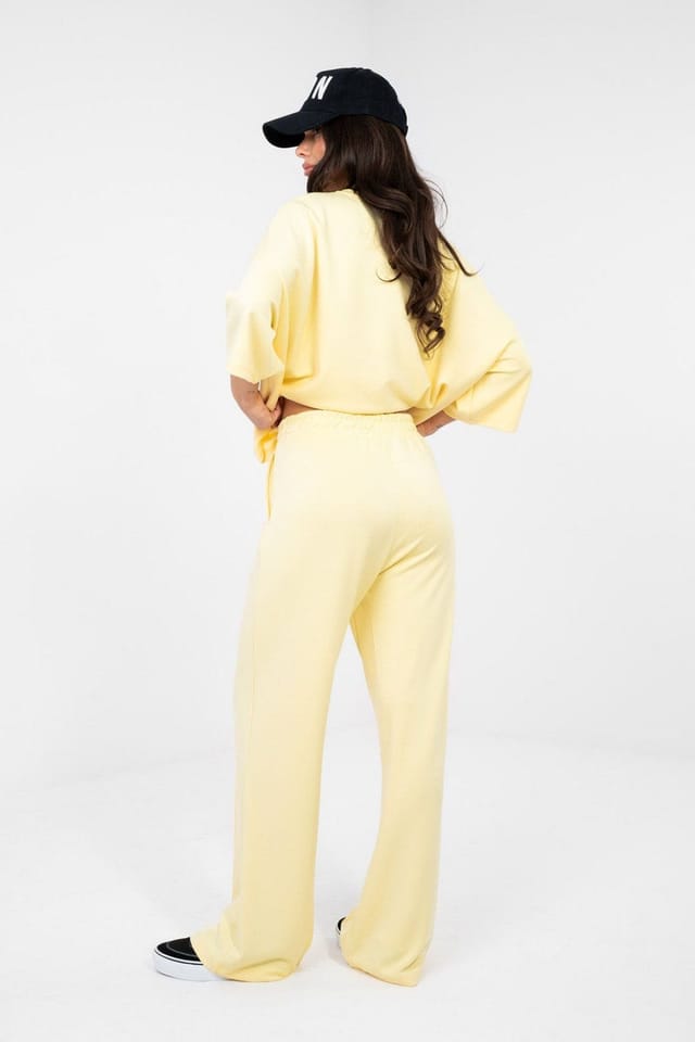 Love Lace Love Lace Women's Butter Soft Wide Leg High Waist Sweatpants in Yellow - 3